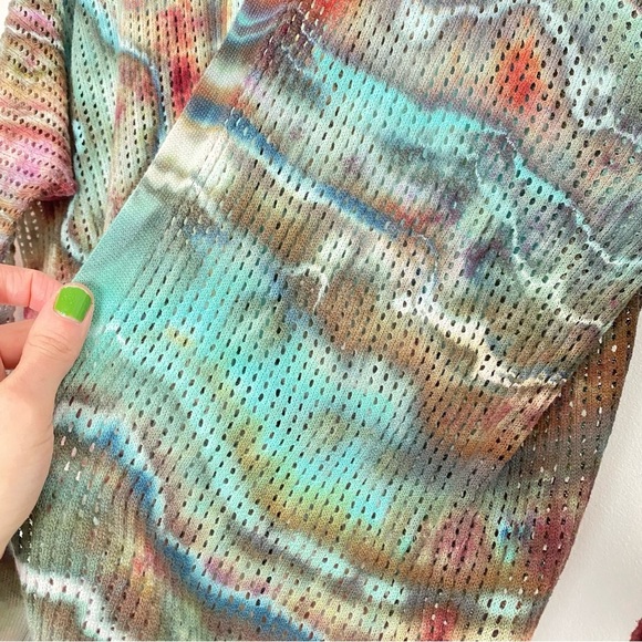 Handmade Tie Dye Cardigan Sweater Womens Size Small XS Mesh Knit Wearable Art - Picture 7 of 14